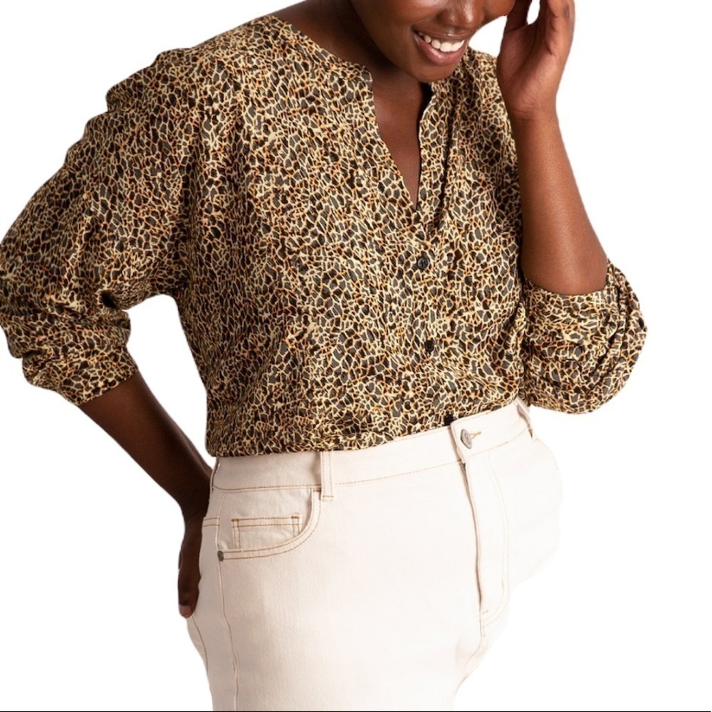 Eloquii Leopard Wild Child Drop Shoulder Blouse, New with Tags